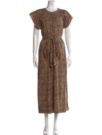 Pre-owned Ulla Johnson Animal Print V-neck Jumpsuit In Neutrals