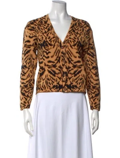 Pre-owned Ulla Johnson Animal Print V-neck Sweater In Brown