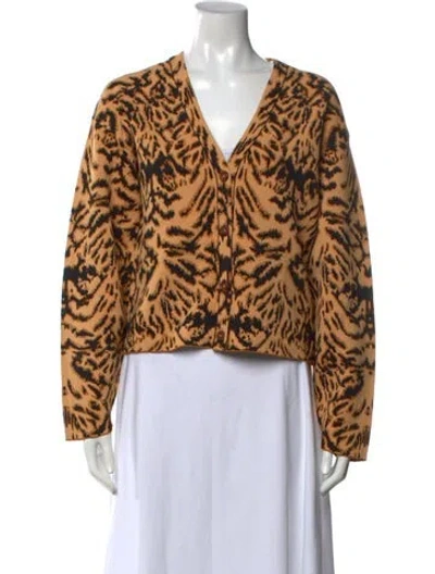 Pre-owned Ulla Johnson Animal Print V-neck Sweater In Brown