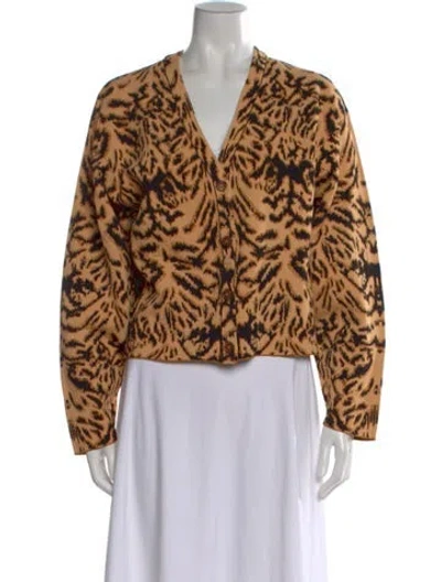 Pre-owned Ulla Johnson Animal Print V-neck Sweater W/ Tags In Brown