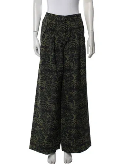 Pre-owned Ulla Johnson Animal Print Wide Leg Pants In Green