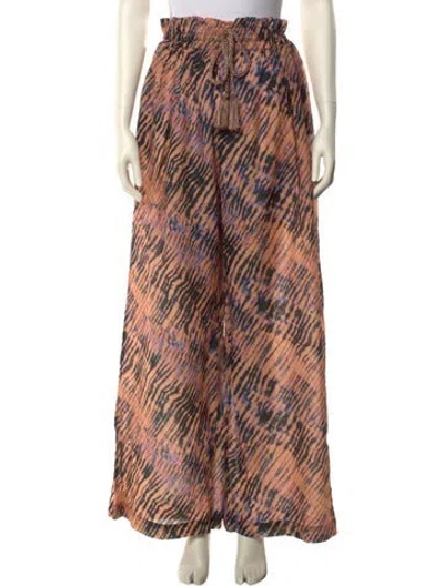 Pre-owned Ulla Johnson Animal Print Wide Leg Pants In Orange