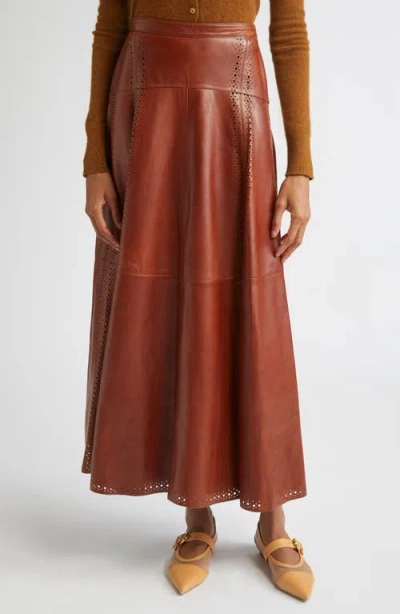 ULLA JOHNSON ULLA JOHNSON ANINDA EYELET TRIM LEATHER A-LINE SKIRT