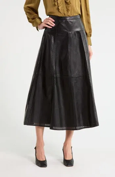 Ulla Johnson Aninda Eyelet Trim Leather A-line Skirt In Black