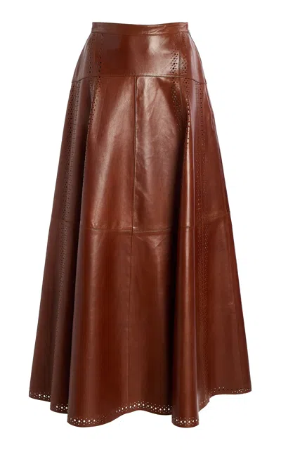 Ulla Johnson Aninda Leather Midi Skirt In Brown