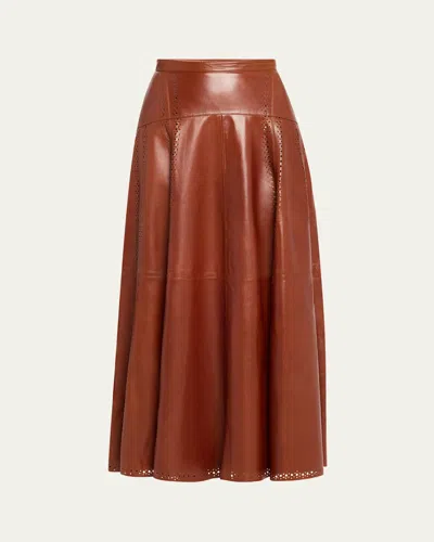 Ulla Johnson Aninda Leather Midi Skirt In Brown