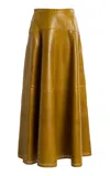 Ulla Johnson Aninda Leather Midi Skirt In Olive
