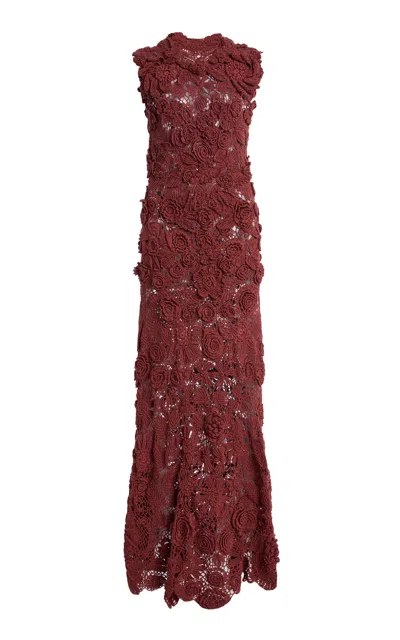 Ulla Johnson Anita Crocheted Cotton Silk Maxi Dress In Red