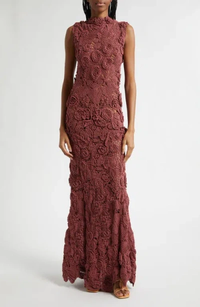 Ulla Johnson Anita Floral Crochet Gown In Burgundy