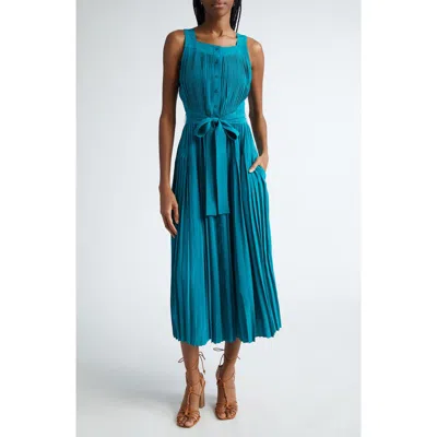 Ulla Johnson Annabeth Pleated Button Front Silk Maxi Dress In Jade