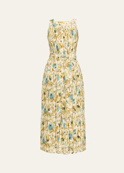 Ulla Johnson Annabeth Pleated Sleeveless Midi Dress In Flora