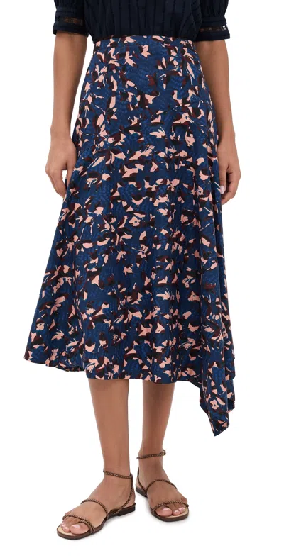 Ulla Johnson Annika High Waist Asymmetrical Midi Skirt Mirage In Gray