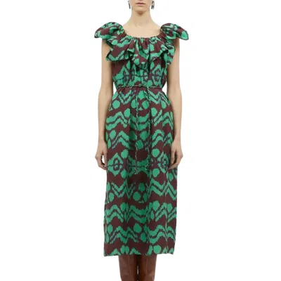 Ulla Johnson Anora Midi Dress In Malachite Green In Multi