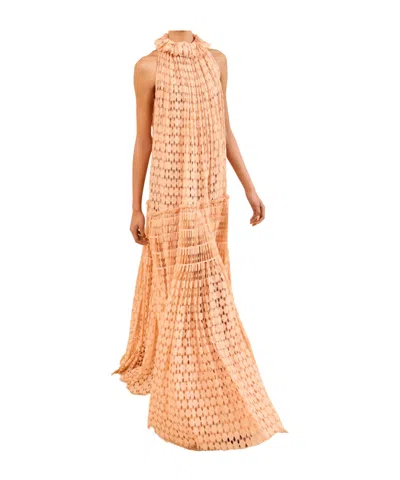 Ulla Johnson Anouk Pleated Ruffled Cotton-blend Lace Halterneck Gown In Neutral