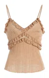 Ulla Johnson Anthia Embroidered Wool Cami Top In Tan