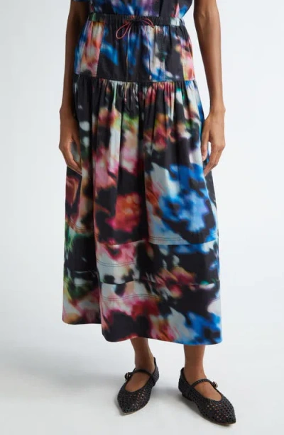 Ulla Johnson Anthia Floral Tiered Cotton Maxi Skirt In Aura