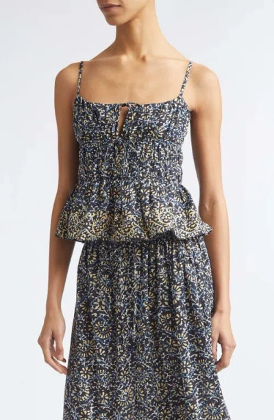 Ulla Johnson Anya Smocked Peplum Camisole In Blue