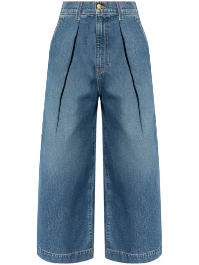 Ulla Johnson The April Cropped Pleated High-rise Wide-leg Jeans In Danube Medium Indigo Wash