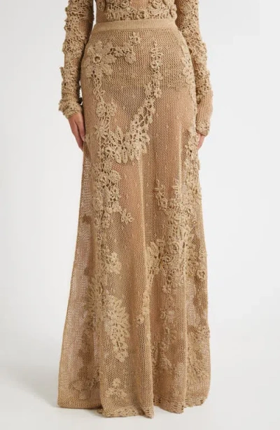 Ulla Johnson Aria Metallic Crochet Appliqué Open Stitch Maxi Skirt In Burgundy