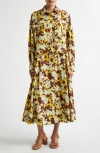 Ulla Johnson Gaelle Printed Crepe Maxi Shirt Dress In Acacia
