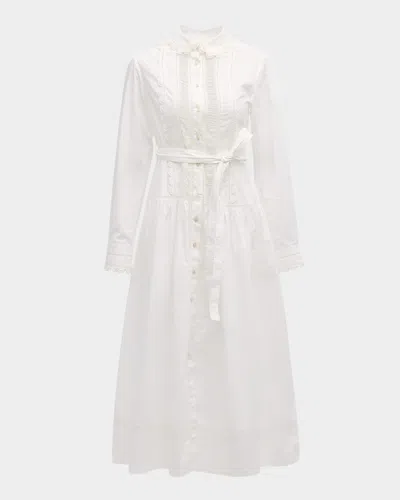 Ulla Johnson Ariane Embroidered Long-sleeve Shirtdress In White