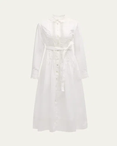 Ulla Johnson Ariane Embroidered Long-sleeve Shirtdress In Cowrie