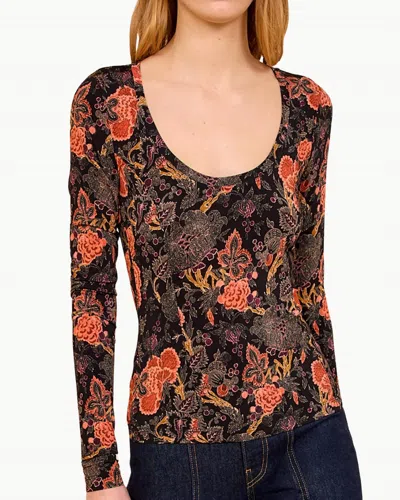 Ulla Johnson Aris Jersey Long Sleeve U-neck Top In Night Lily In Multi