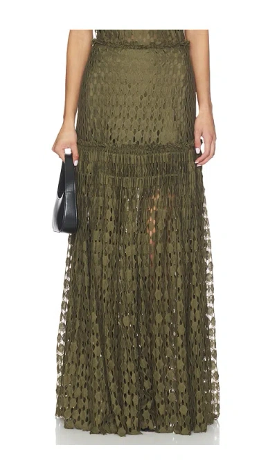 Ulla Johnson Aris Pleated Cotton-blend Lace Maxi Skirt In Green