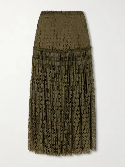 Ulla Johnson Aris Pleated Cotton-blend Lace Maxi Skirt In Green