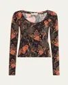 Ulla Johnson Aris Printed Long-sleeve Jersey Top In Gray