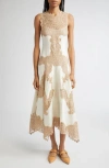 Ulla Johnson Arlette Lace Detail Handkerchief Hem Linen Dress In Neutral
