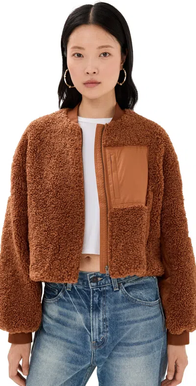 Ulla Johnson Aryln Quilted Sleeve High Pile Fleece Jacket In Tierra