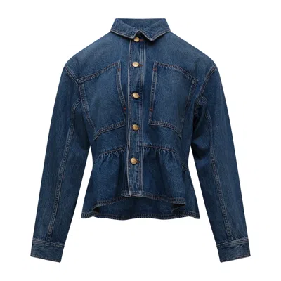 Ulla Johnson Arquette Peplum Denim Jacket In Blue
