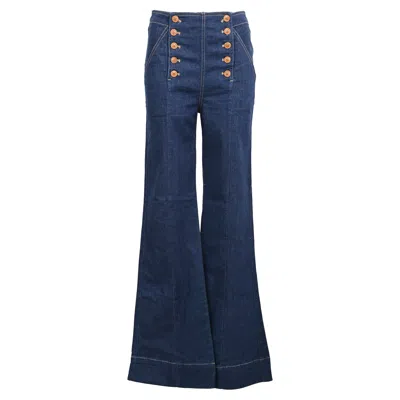 Ulla Johnson Ashton High Rise Flared Sailor Jeans In Blue Denim