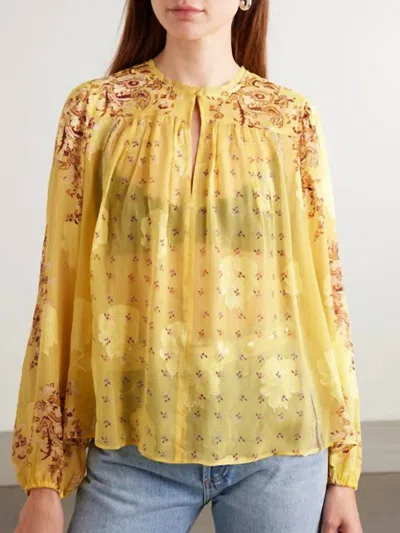 Ulla Johnson Aster Picot-trimmed Printed Silk-blend Crepon Blouse In Yellow