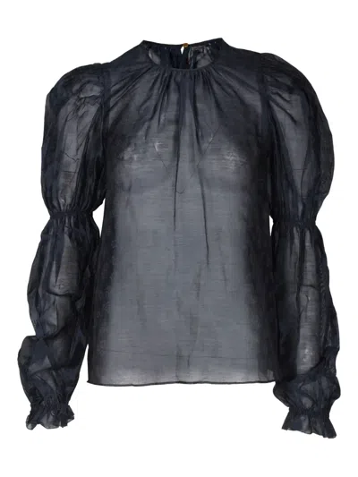 Pre-owned Ulla Johnson Aster Puff-sleeve Organza Blouse In Blue