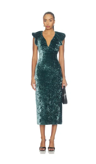 Ulla Johnson Astra V-neck Velvet Dress In Jadeite