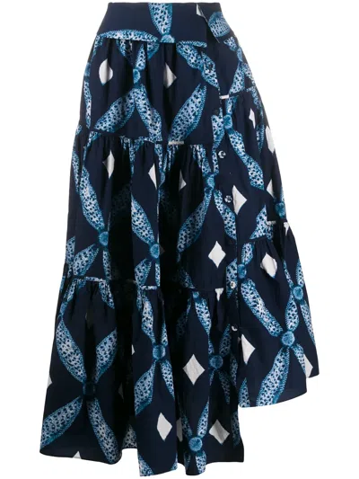 Ulla Johnson Asymmetric Tiered Skirt In Blue