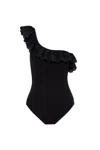Ulla Johnson Solara Embroidered Flutter One-piece Swimsuit In Black