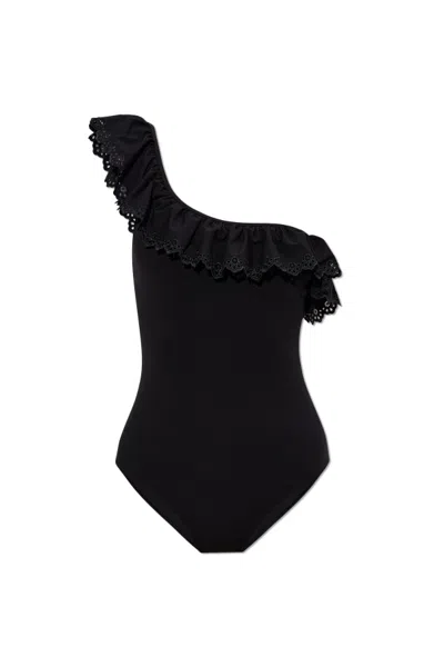 Ulla Johnson Solara Maillot Ruflfed Swimsuit In Black