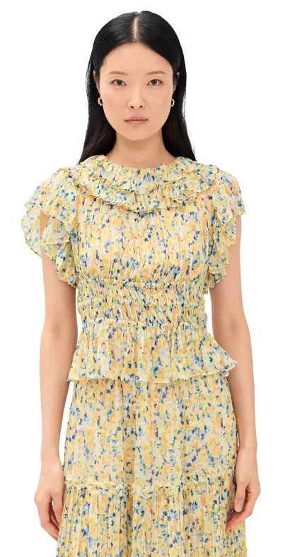 Ulla Johnson Athene Short Sleeve Silk Top Daffodil In Yellow
