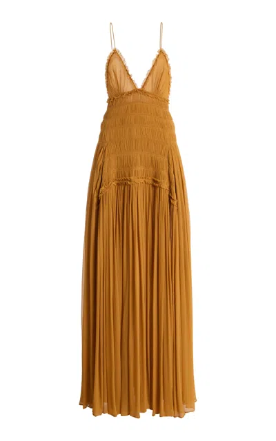 Ulla Johnson Atrani Pleated Silk Gown In Brown