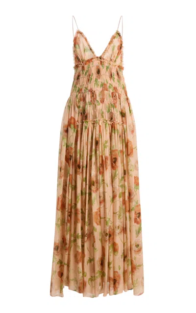 Ulla Johnson Atrani Silk Ruched Gown In Brown