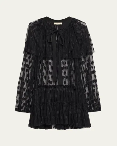 Ulla Johnson Audette Long-sleeve Lace Mini Dress In Black