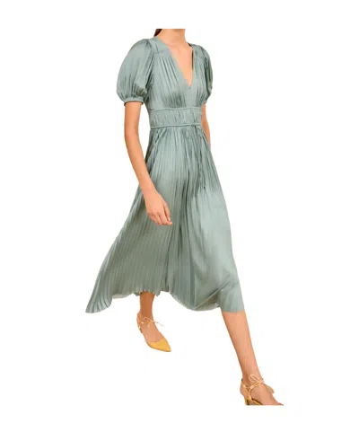 Ulla Johnson Audra Puff Sleeve Pleated Dress In Green