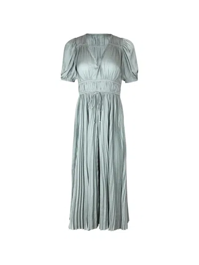 Ulla Johnson Audra Puff-sleeve Pleated Midi Dress In Gray