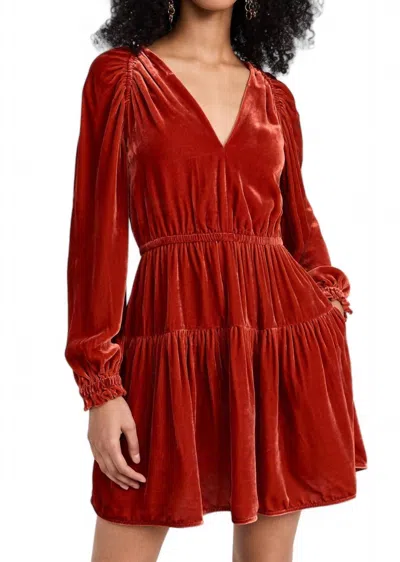 Ulla Johnson Audrey Gathered Velvet Mini Dress In Red