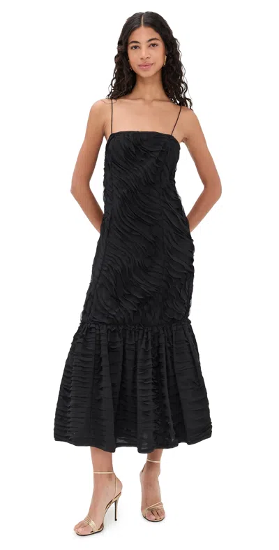 Ulla Johnson Augustina Pleated Chiffon Midi Dress In Black