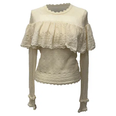 Ulla Johnson Augustina Ruffled Sweater In Ivory Wool In Multi