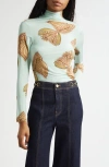 Ulla Johnson Aurelia Butterfly Print Turtleneck Top In Blue